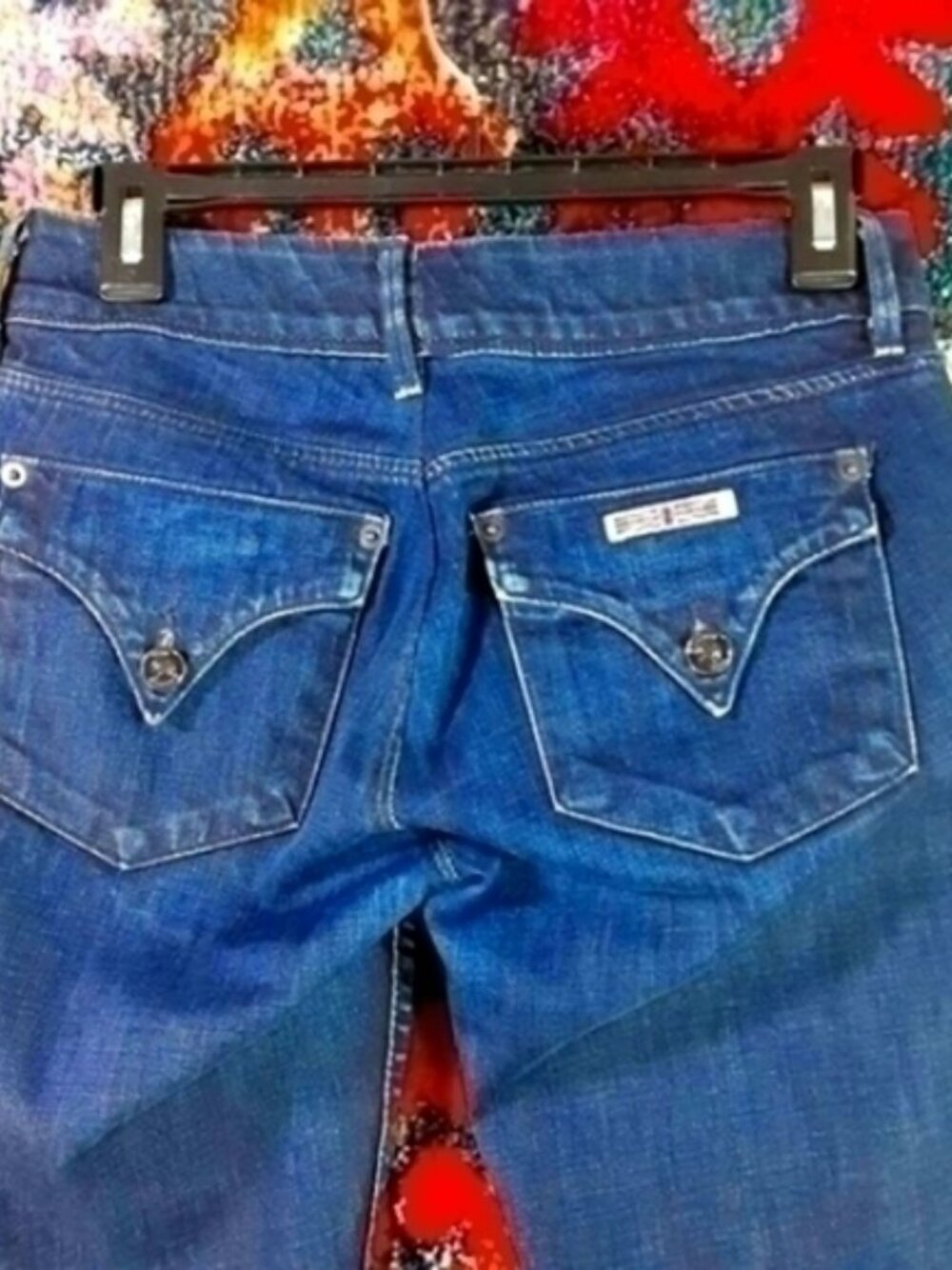 Hudson womens indigo distressed triangle flap skinny capri jeans 27 EUC
